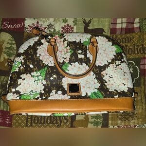 Dooney & Bourke Hydrangea Floral Satchel with Tan Trim
